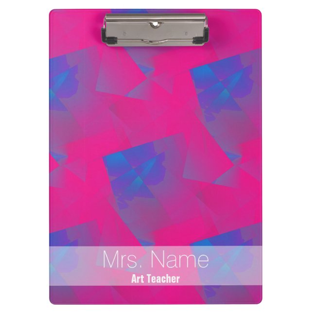 Abstract Pink Cubist Custom Name Clipboard (Front)