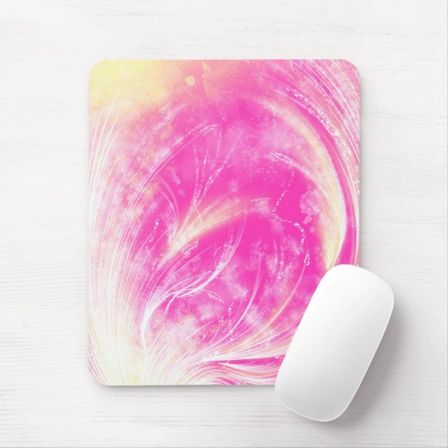 Abstract Pink Dandelions and fireflies  Mouse Pad (With Mouse)