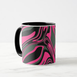 Abstract Pink, dark green, & Black Swirl Art Mug