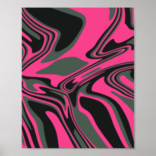Abstract Pink, dark green, & Black Swirl Art Poster