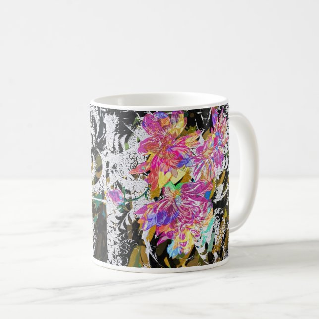 Abstract Pink Digital Flower – Modern Floral Art Coffee Mug (Front Right)
