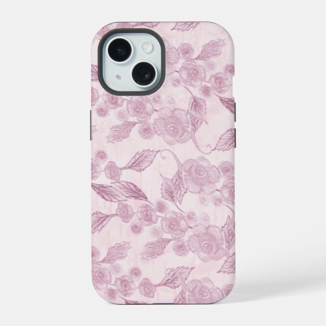 Abstract Pink floral iPhone 15 Case (Back)