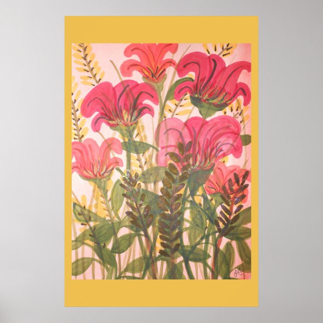 Abstract pink floral watercolor poster (Front)