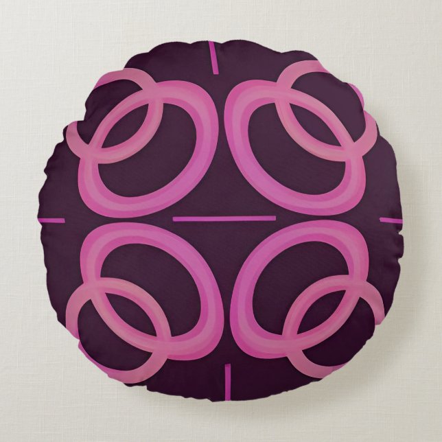 Abstract Pink Geometric Circle Pattern Round Pillow (Front)