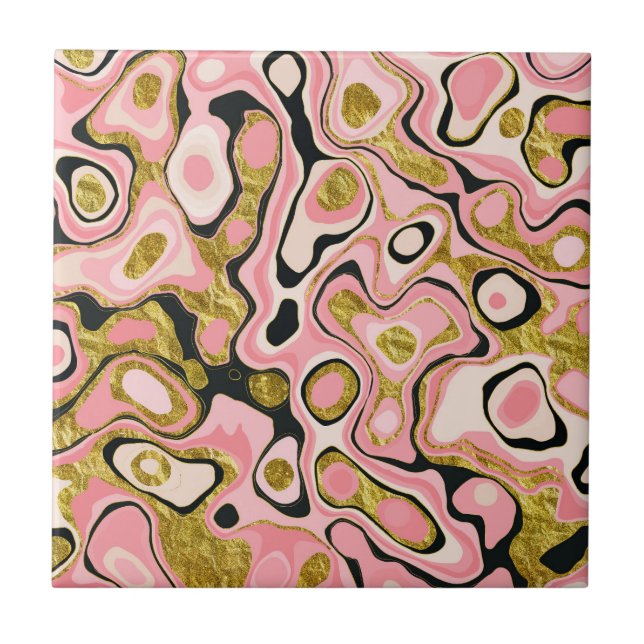 Abstract Pink Gold Glitter Marble Effect Tile (Front)