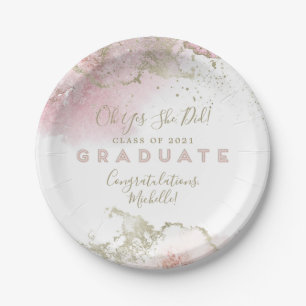 Abstract Pink & Gold Graduation Party Paper Plate