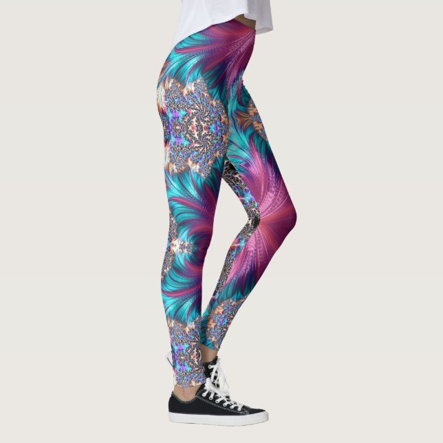 Abstract Pink Gold Grey Aqua Running Jogging Leggings (Right)