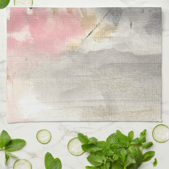 Abstract Pink Gold Grey Modern Art Kitchen Towel (Folded)