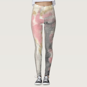 Abstract Pink Gold Painted Art Leggings