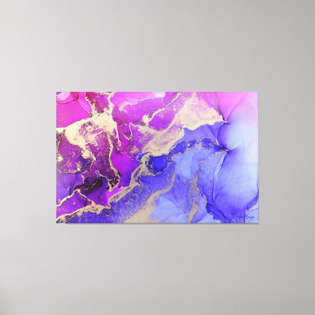 Abstract Pink Gold Purple Alcohol Ink Original Canvas Print (Front)