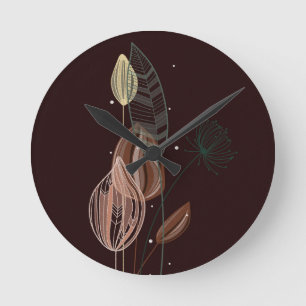 Abstract Pink & Gold Tulips Minimalist Botanical  Round Clock