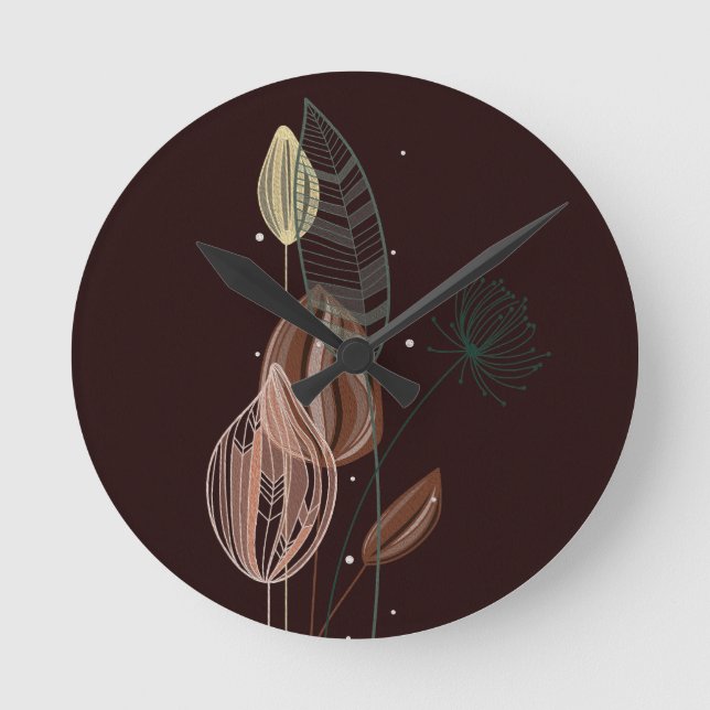 Abstract Pink & Gold Tulips Minimalist Botanical  Round Clock (Front)