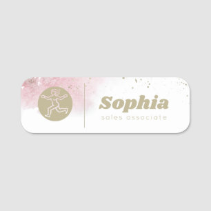 Abstract Pink & Gold Watercolor Professional Name Tag
