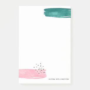 Abstract Pink & Green Brushstrokes Personalized Post-it Notes