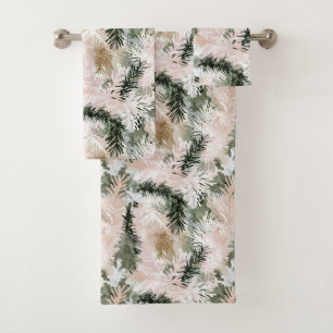 Abstract Pink Green Christmas trees Bath Towel Set
