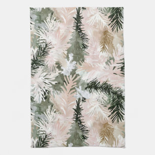 Abstract Pink Green Christmas trees Kitchen Towel