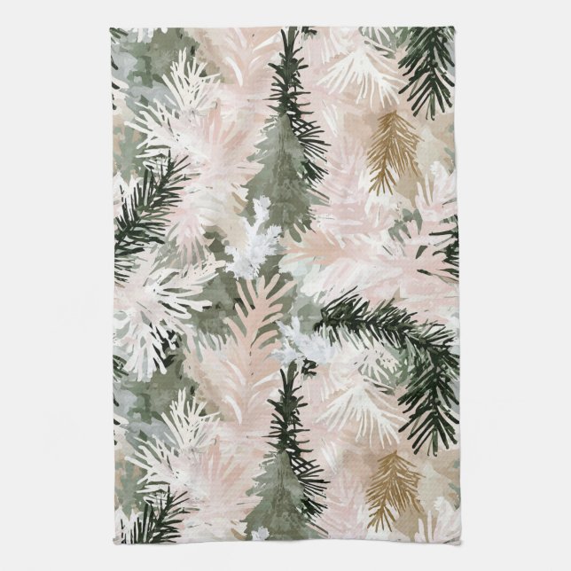 Abstract Pink Green Christmas trees Kitchen Towel (Vertical)