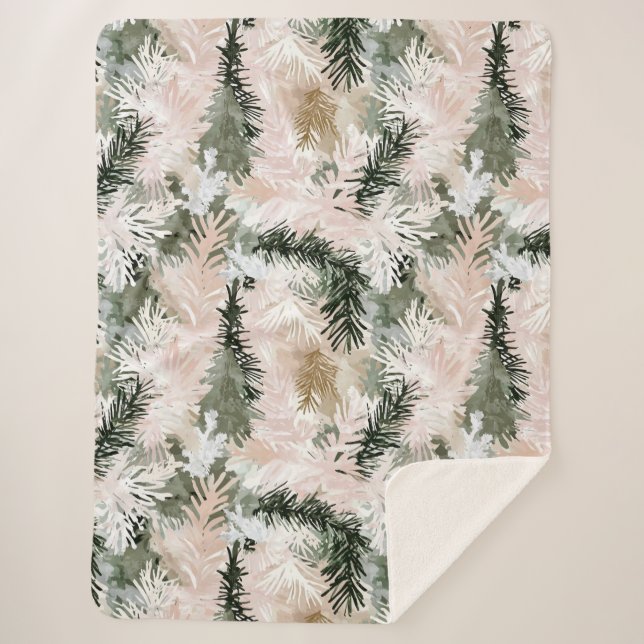 Abstract Pink Green Christmas trees Sherpa Blanket (Front)