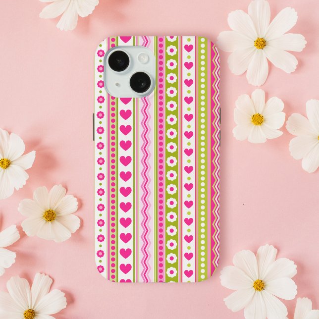 Abstract Pink green pattern + dots flowers hearts Case-Mate iPhone Case (Creator Uploaded)