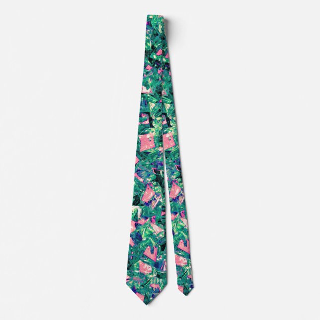 Abstract Pink Green Pattern Stylish Modern Gift Tie (Front)
