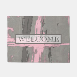 Abstract Pink Grey Welcome Doormat