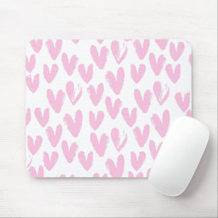 Abstract Pink Hearts On White Mouse Pad
