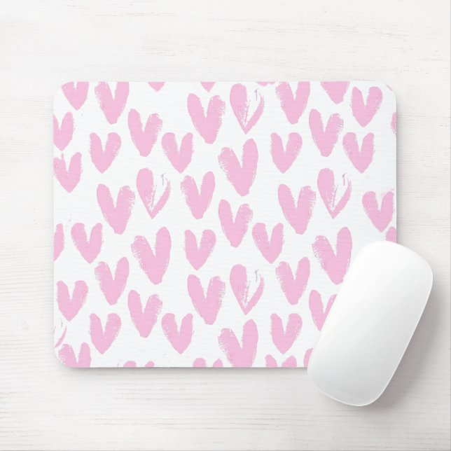 Abstract Pink Hearts On White Mouse Pad (With Mouse)