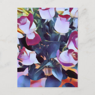 ABSTRACT PINK HYBRID ROSES POSTCARD