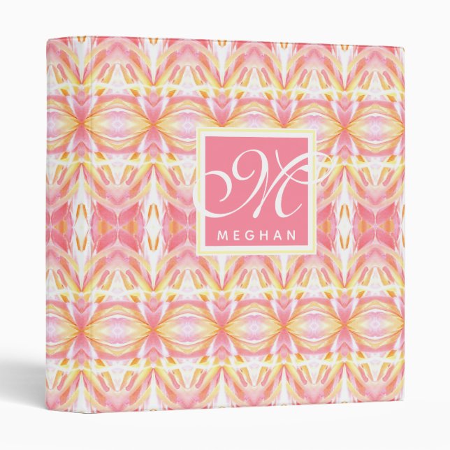 Abstract Pink Kaleidoscope Patterned - Monogram Binder (Front/Spine)