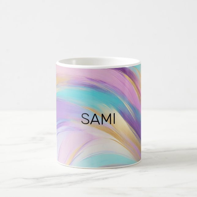 Abstract Pink Lilac Turquoise Gold Coffee Mug (Center)