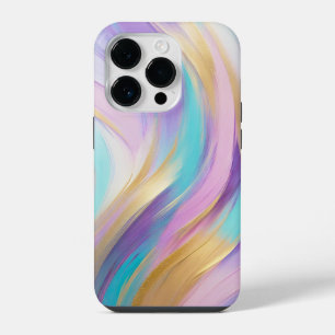Abstract Pink Lilac Turquoise Gold iPhone 14 Pro Case