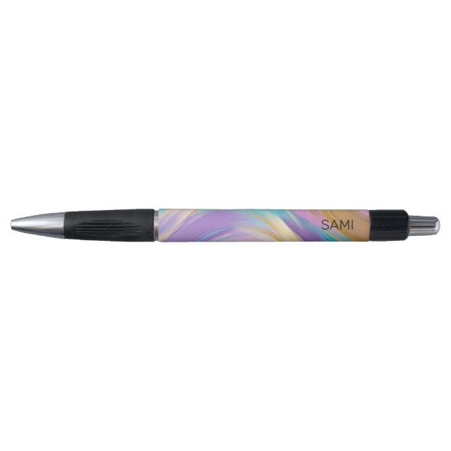 Abstract Pink Lilac Turquoise Gold Pen (Front)