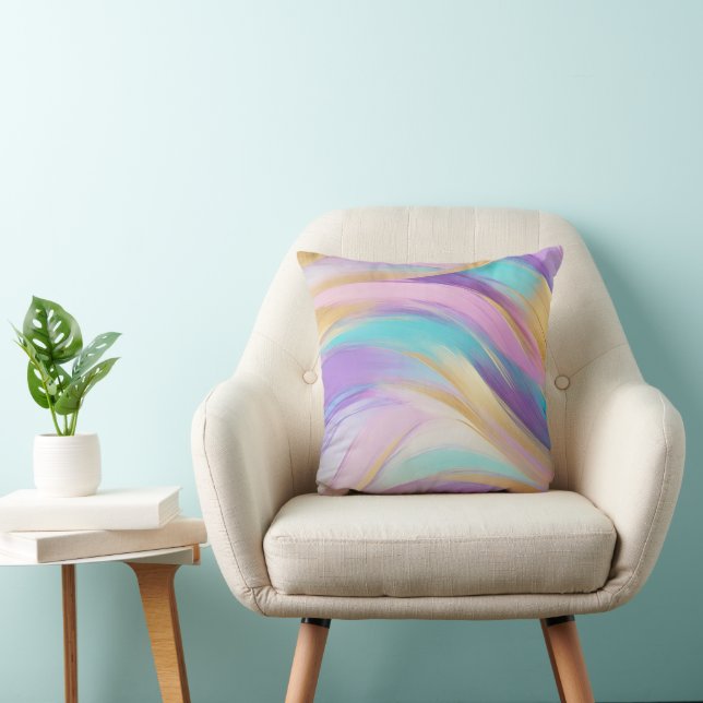 Abstract Pink Lilac Turquoise Gold Throw Pillow (Chair)