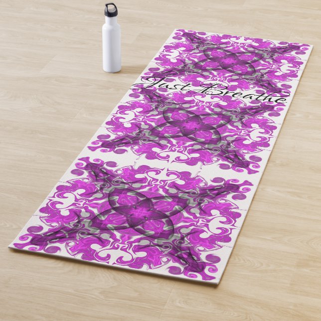 Abstract pink mandala, psychedelic butterfly,  yoga mat (In Situ)