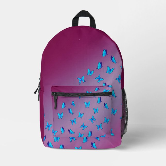 Abstract pink Moonbeams and Butterflies  Printed Backpack (Front)