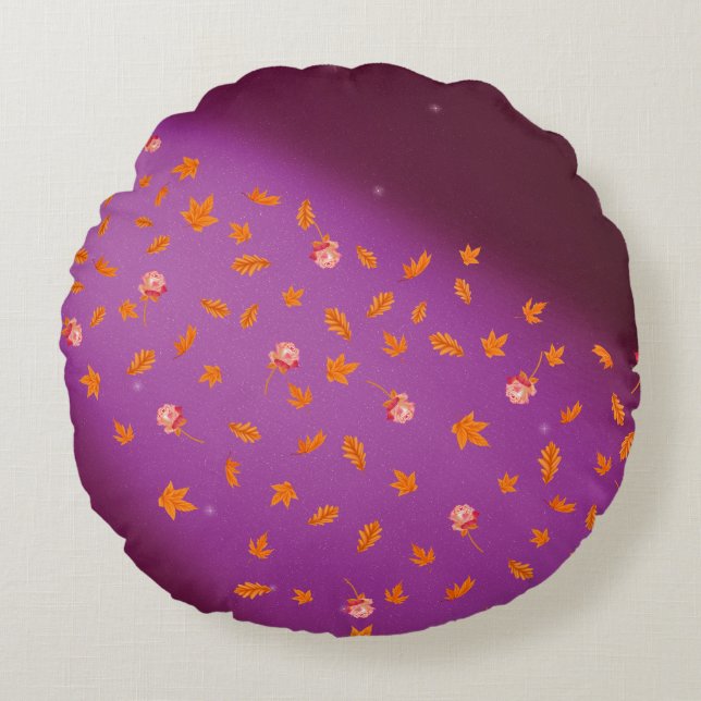 Abstract Pink moonlight autumn leaves roses  Round Pillow (Front)