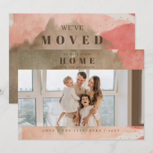Abstract Pink New Home for Holidays Photo Moving Holiday Card