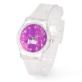 Abstract pink numbered name girls sports watch (Angle)