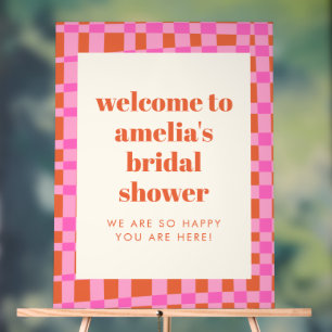 Abstract Pink Orange Custom Bridal Shower Welcome  Acrylic Sign