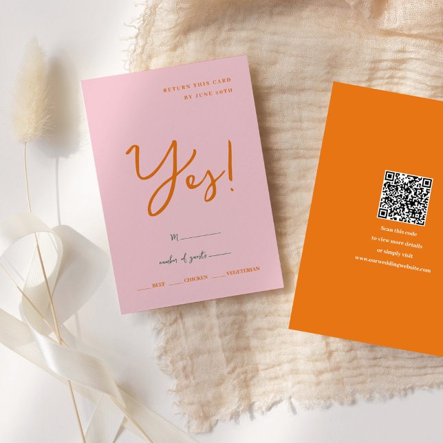 Abstract pink & orange fun colours Wedding RSVP Card (Abstract pink & orange fun colors Wedding RSVP Card)