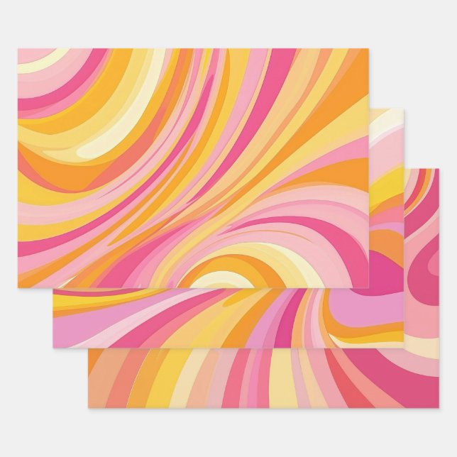 Abstract Pink Orange  Wrapping Paper Sheet (Set)