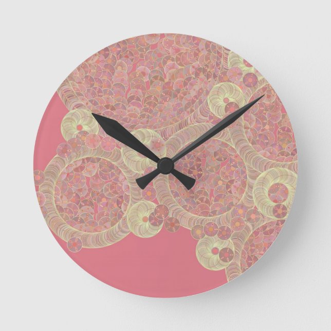 abstract pink pattern floral colour personalize ar round clock (Front)