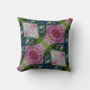 Abstract pink peony floral watercolor painting throw pillow