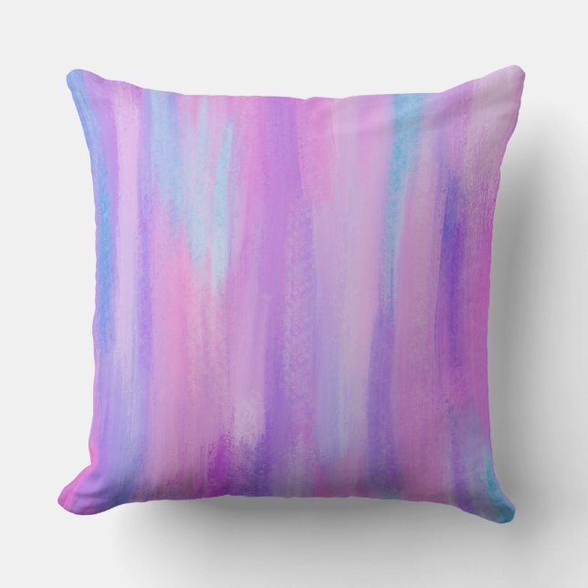 Abstract Pink, Purple and Turquoise Paint Strokes Throw Pillow (Front)