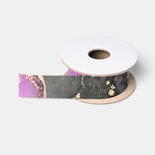 Abstract Pink Purple Black Gold Unique Art Satin Ribbon