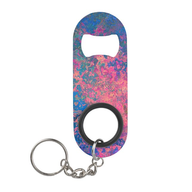 Abstract, Pink, Purple & Blue, Alcohol Ink Keychain Bottle Opener (Front)