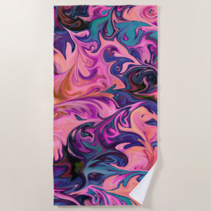 Abstract Pink Purple Blue Marble Design Beach Towel
