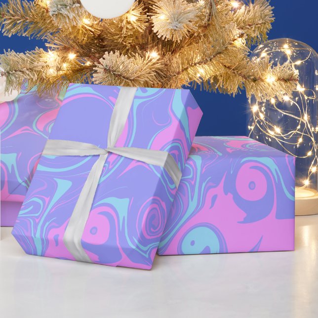 Abstract pink purple blue swirls wrapping paper (Holidays)
