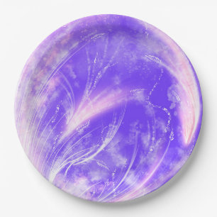Abstract Pink purple Dandelions and fireflies Paper Plate
