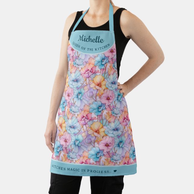 Abstract Pink Purple floral pretty personalized Apron (Insitu)